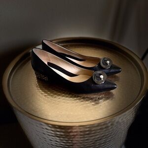 Carolinna Espinosa Leather With Rhinestone Block Heels